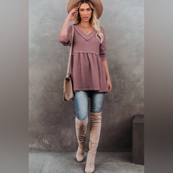 BiBi Mauve V-Neck Sweater - Picture 2 of 10